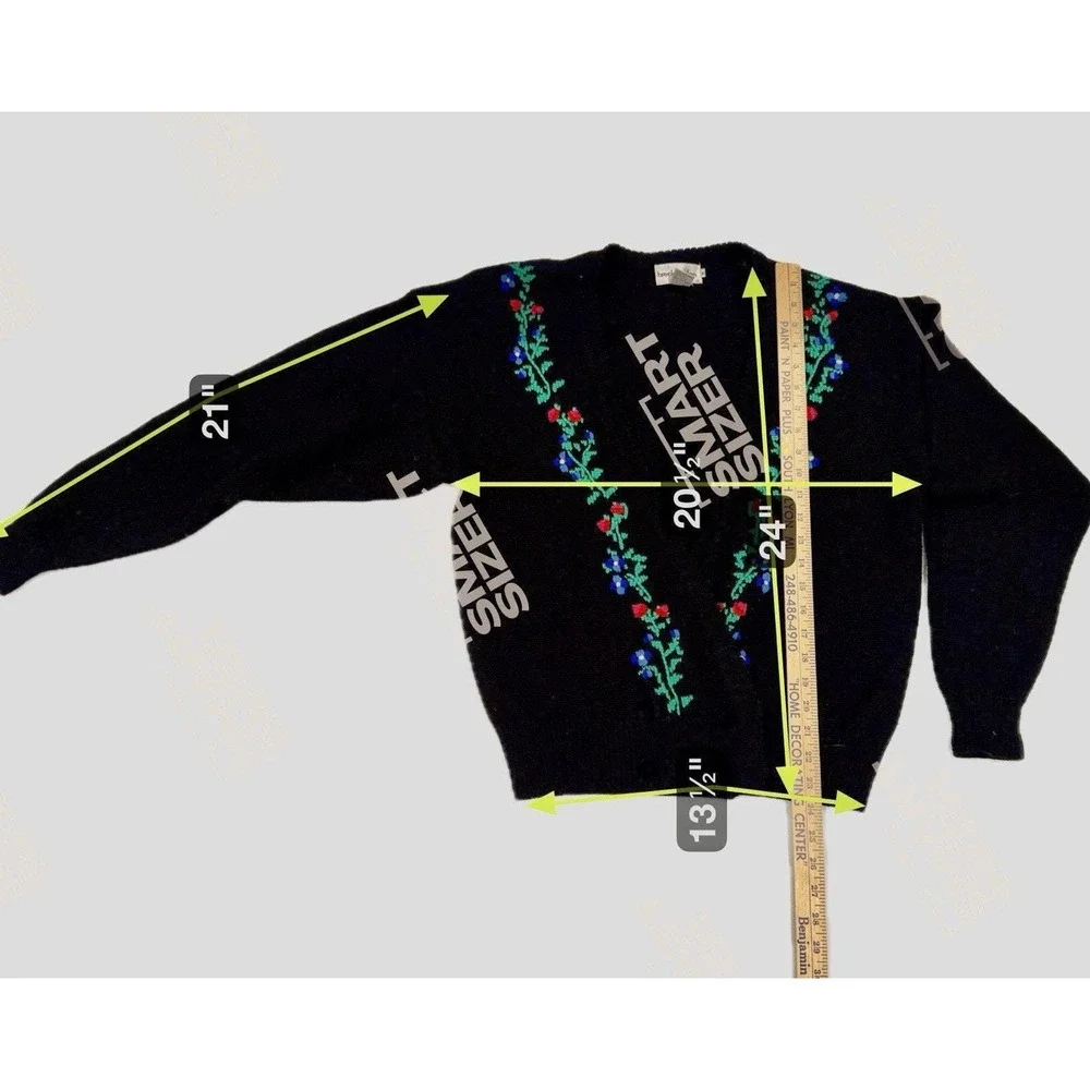 Breckenridge Vintage Black Floral Embroidered Wool Blend Cardigan Sweater Mens M - Picture 8 of 8